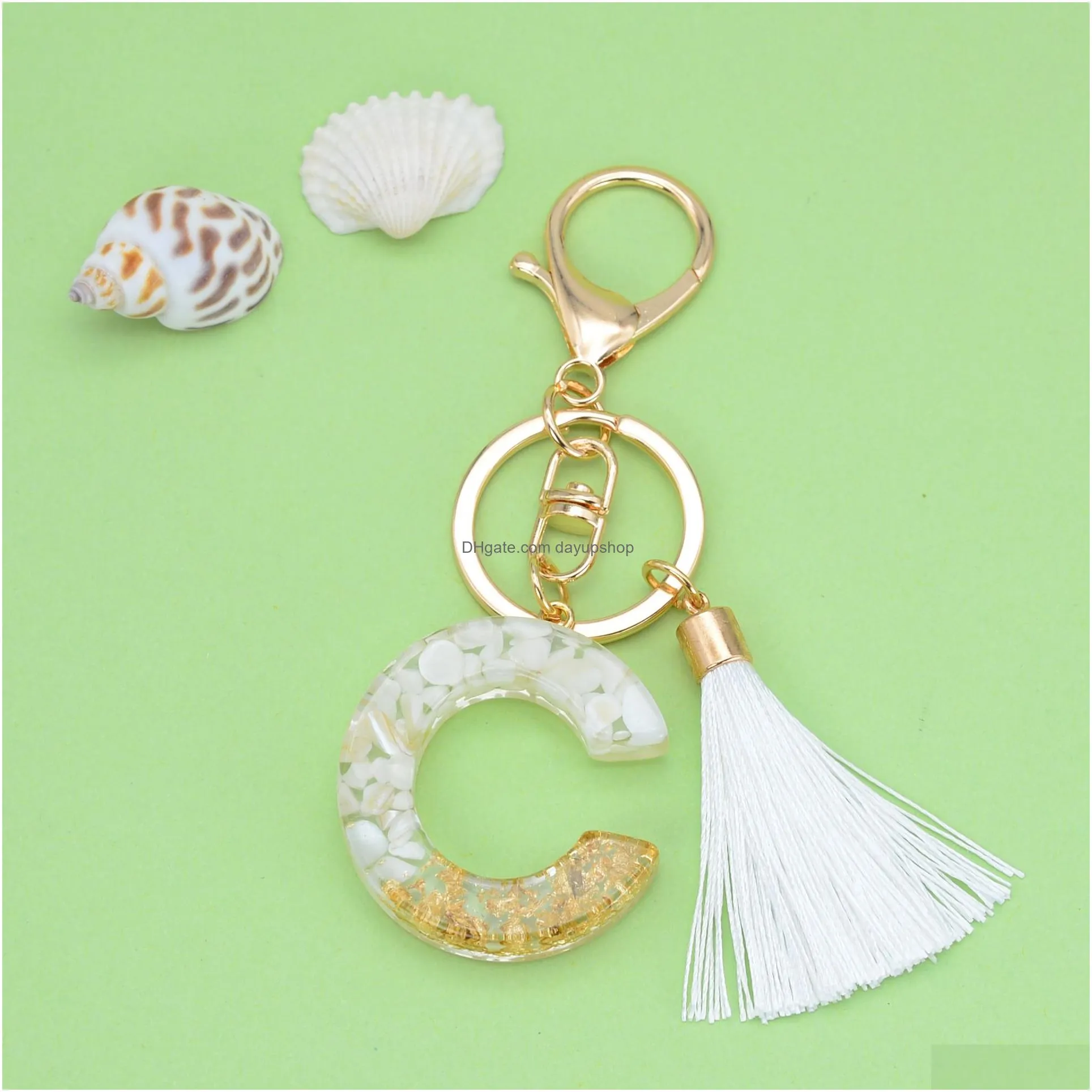 Key Rings Initial Keychain Fashion White Chains For Women Girls Letter Keychains With Tassel Charms Handbags Backpacks Drop Delivery Dhlsx