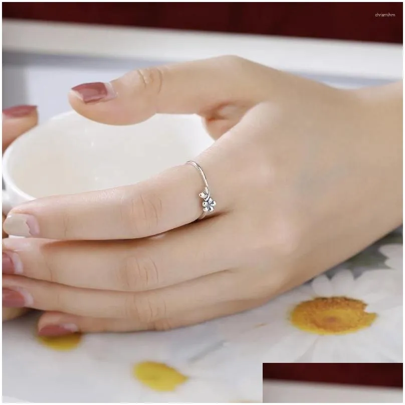 Cluster Rings S925 Sterling Silver Flower And Leaves Fashion Fine Jewelry Ring For Woman Girl Party Wedding Gift Retro Design 2024