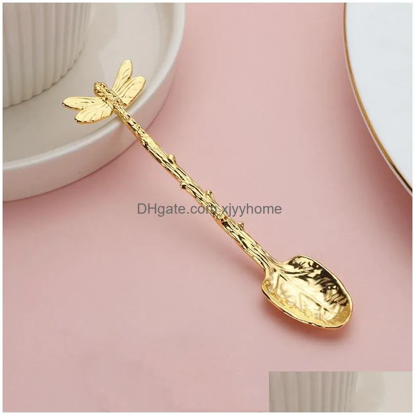 Spoons 5 Colors New Retro Forest Style Coffee Spoon Dessert Dragonfly Branch Leaf Lx4632 Drop Delivery Home Garden Kitchen, Dining Bar Dhevn