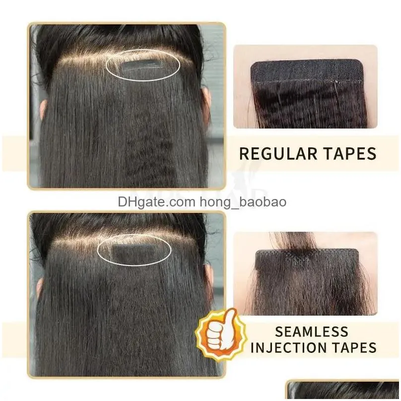 extensions invisible kinky straight/light yaki straight tape ins injected tape in human hair extensions remy black core glue seamless