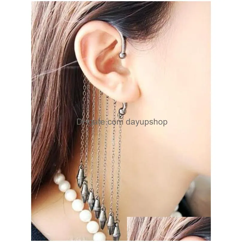 Ear Cuff 24Pcs Wholesale Fashion Punk Tassels Metal Rivent Earrings Clip Hook Earring Drop Delivery Jewelry Dhzxk