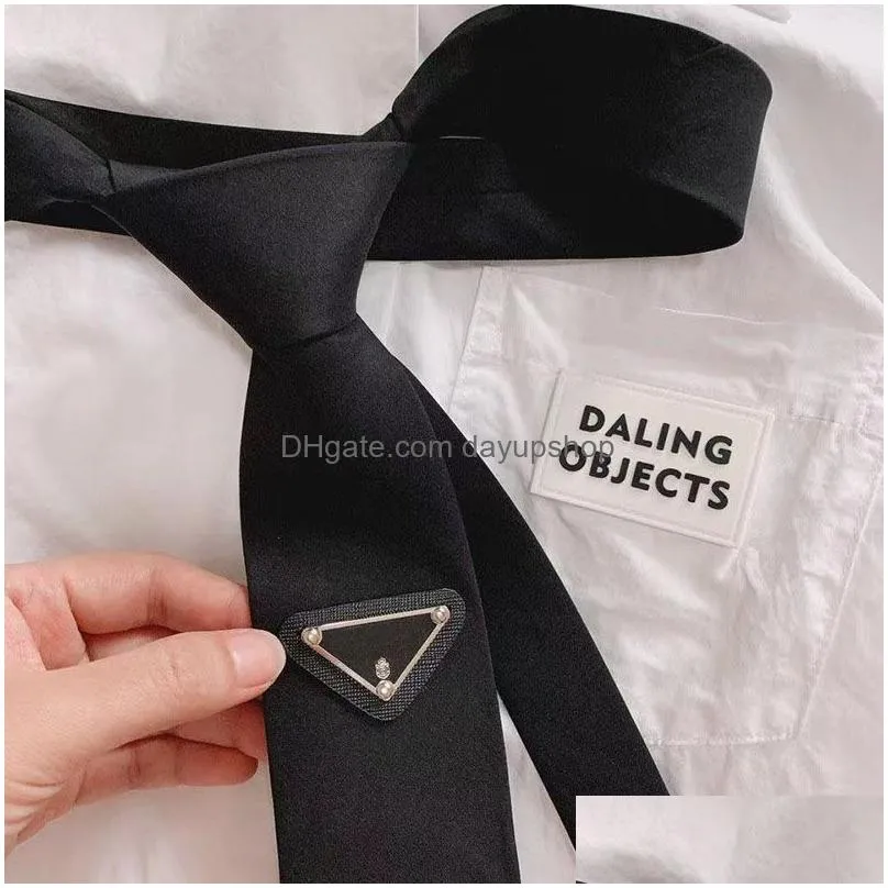 Neck Ties Prad Necktie Mens Women Designer Tie Fashion Bow For Men Ladies With Pattern Letters Neckwear Solid Color Neckties Luxury B Dhwbg