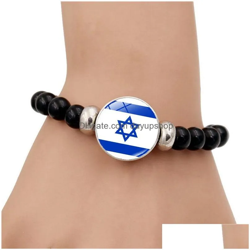 Charm Bracelets Israel Palestine Flag Gemstone Bracelet For Men And Women Versatile Black Beaded Hand Jewelry Drop Delivery Dhfrx