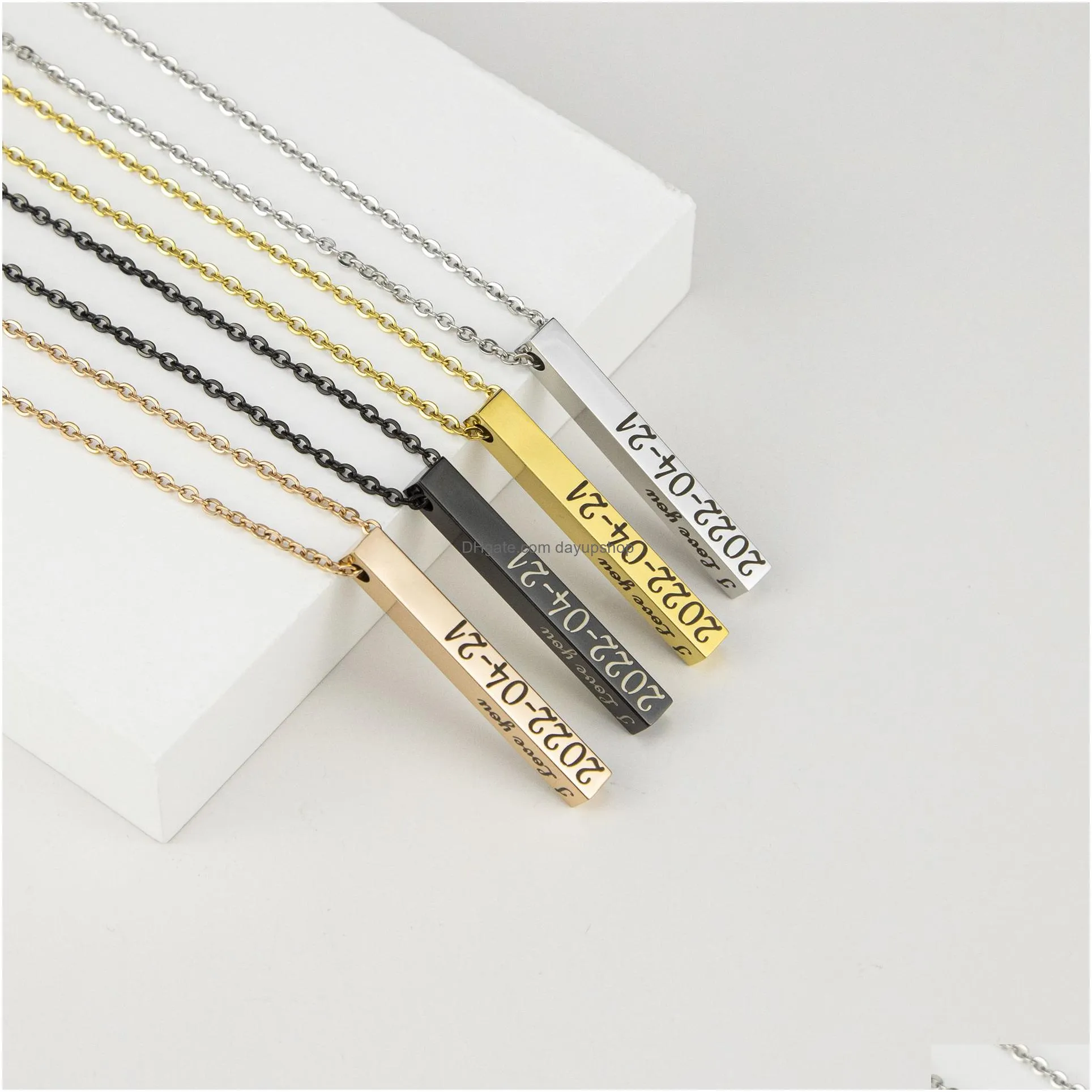Chokers Personalized Square Stainless Steel Necklace With Names And Date Engraved On 4 Sides Cube Drop Delivery Jewelry Necklaces Pend Dhles