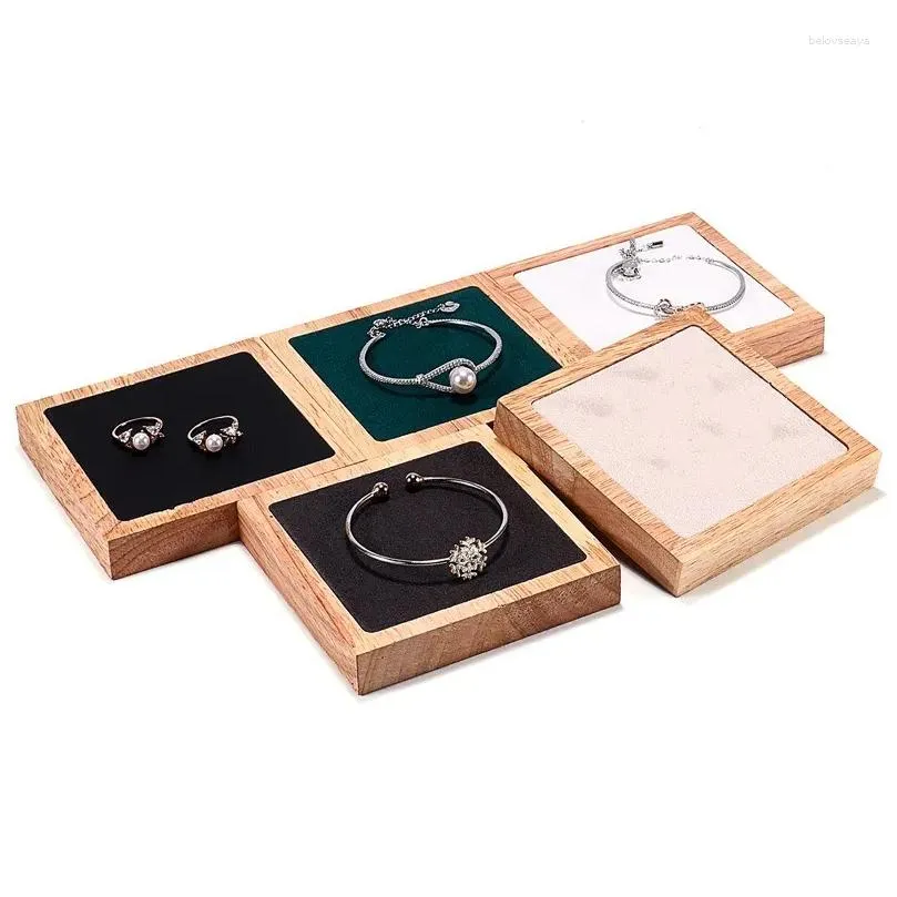 Jewelry Pouches Fashionable Solid Wooden Tray Bracelet Beige Round Trays Counter Display Prop