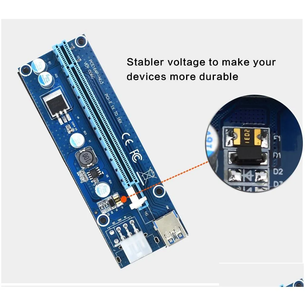 Riser Ver 006C PCIE RISER 6PIN 16X for BTC mining with LED Express Card with Sata Power Cable and 60cm USB Quality Cable7792990