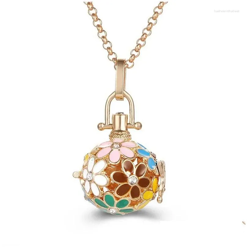 Pendant Necklaces 2024 Mexico Music Ball Flowers Vintage Colorful Painted Aroma Necklace Essential Oil Diffuser Lockets Pregnancy