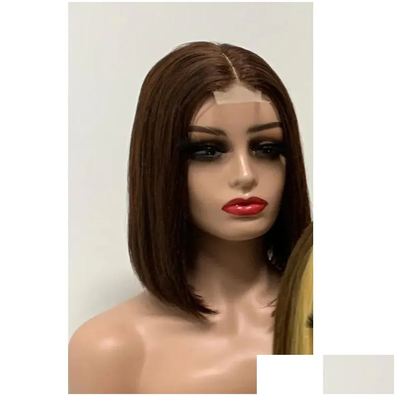 Brazilian Human Virgin Hair 2X6 Lace Bob Wig Silky Straight 4# Color P4/27 99J T4/350/4 Wigs 10-14inch Middle Part 150% 180% Density