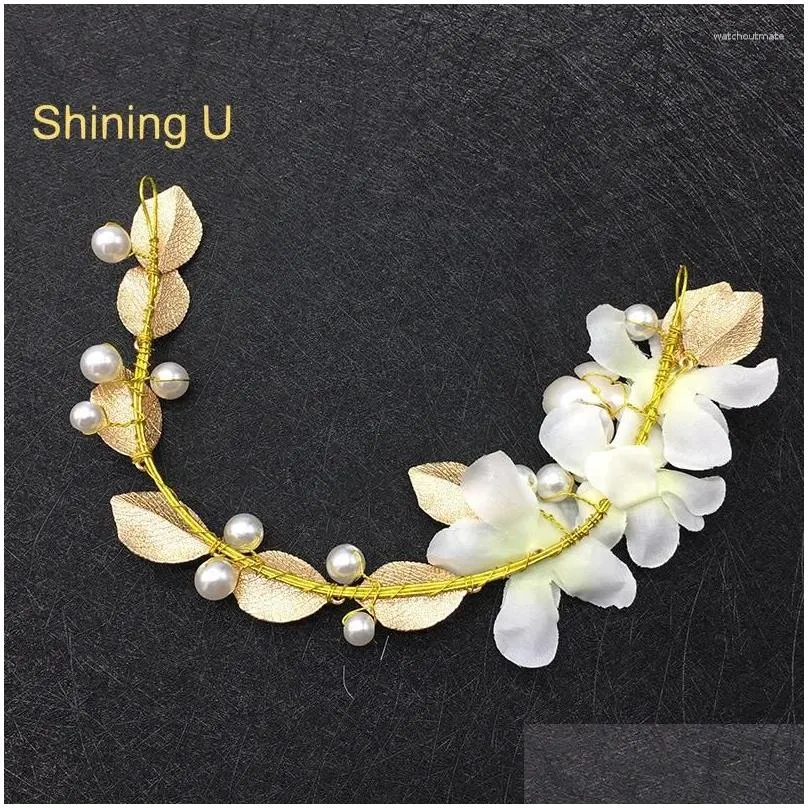 Hair Clips Shining U White Flower Gold Color Leaves Bridal Hairbands Accessory Wedding Spring