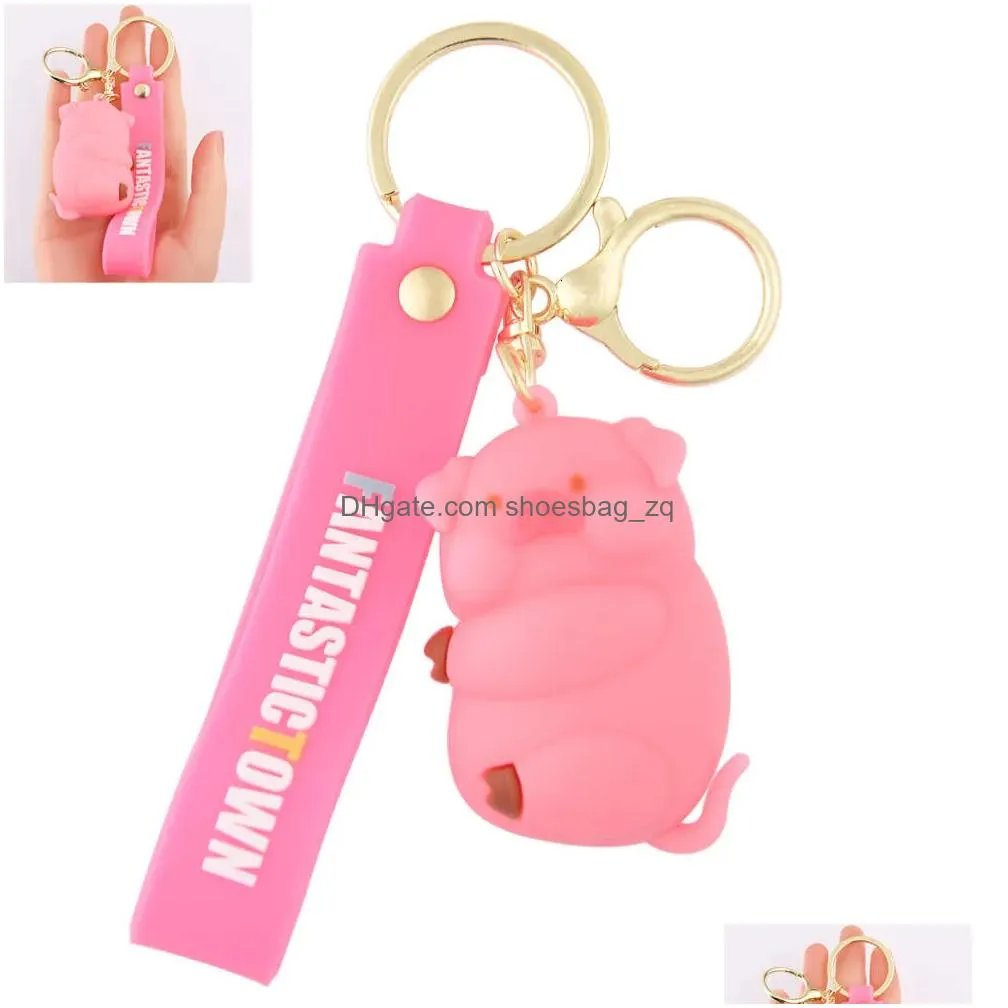Kawaii New Gift Schoolbag Pendant 3D Cartoon PVC Cat Keychain Doll Key chain ring Keyring Lanyard Cat Mouse Keychain