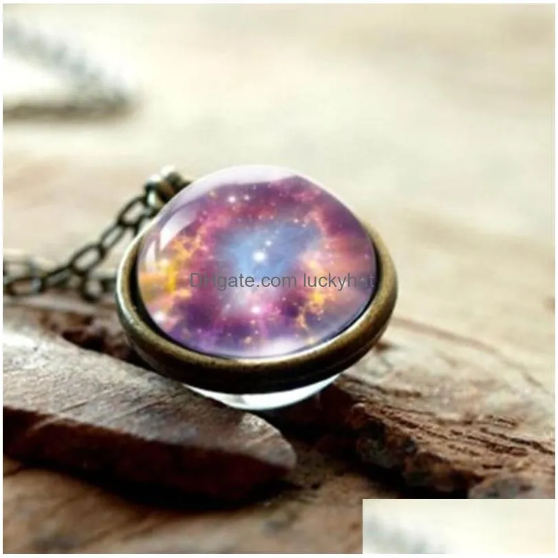 Pendant Necklaces 2021 Selling Droppshuble-Sided Glass Ball Gem Universe The Milky Way Star Chain Necklace Jewelry Gifts Fast Drop Del Dhnwt