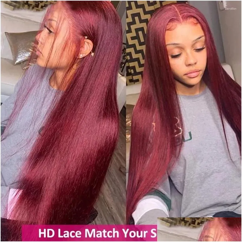 Red Burgundy 99J Transparent 13x6 Lace Front Human Hair Wig Straight 13x4 HD Frontal For Women Colored