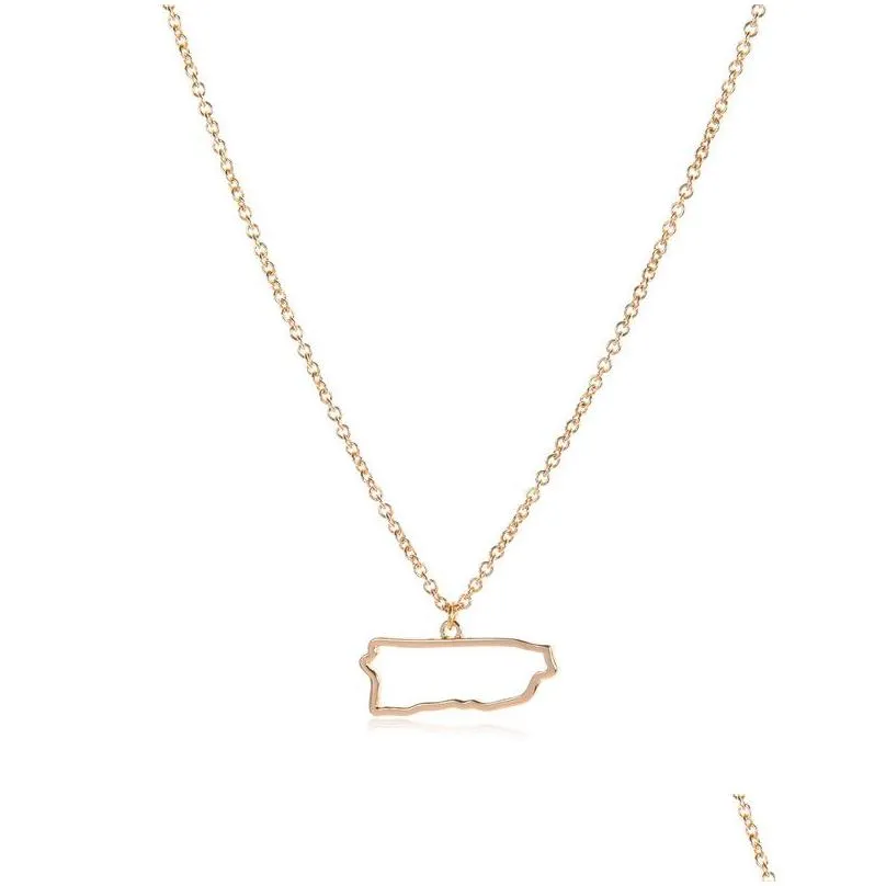 Tiny Caribbean Puerto Rico Map Necklace Outline North America Country State City Island Puerto Rican Continent Chain Choker