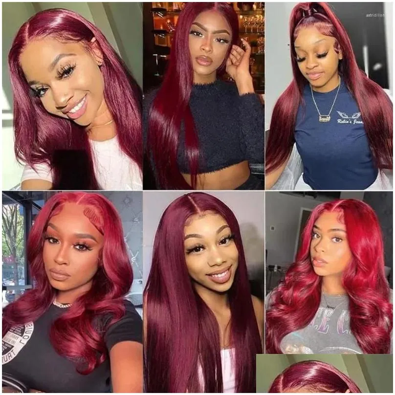 Red Burgundy 99J Transparent 13x6 Lace Front Human Hair Wig Straight 13x4 HD Frontal For Women Colored