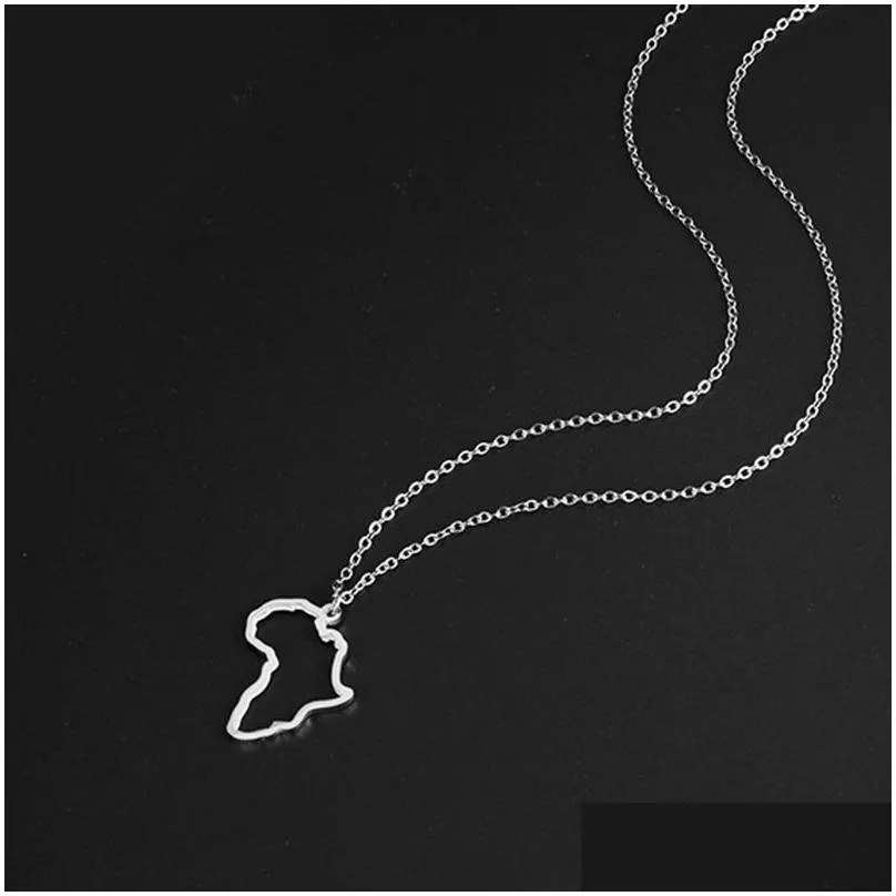 10PCS Small Hollow  Map Necklace Stainless Steel Outline African Continent Pendant Collar Choker Women Minimalist Hometown Country Clavicle