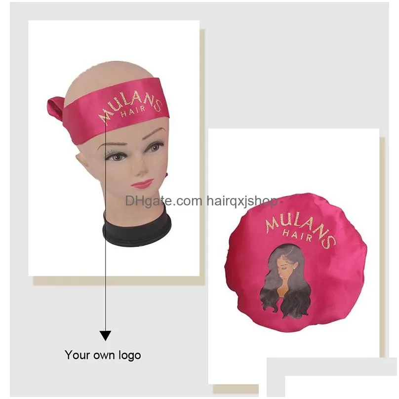 Headband Customized Logo Brand Name Hair Care Bonnet Nightcap Frontal Head Wrap Edge Scraf Virgin Satin Silk Bags Vendors4788339 Drop Dhkdb