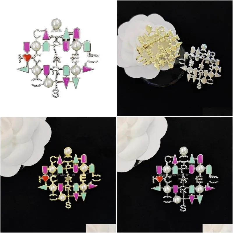 Pins, Brooches Pins Colorf Adhesive Pearls Designer For Women Brand Copy With Stamp Clothing Accessory Copper Drop Delivery Jewelry Dh2S6