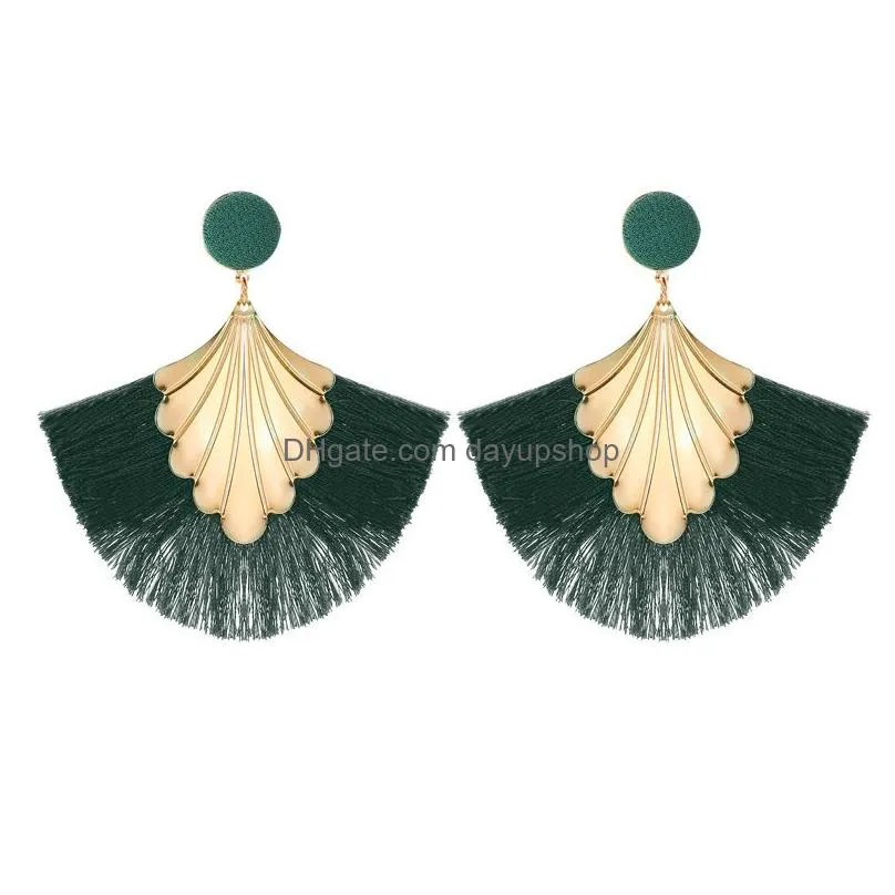 Dangle & Chandelier New Bohemia Fan Shaped Tassel Earrings For Women Exaggerated Big Statement Fringed Vintage Drop Delivery Jewelry Dhgoc