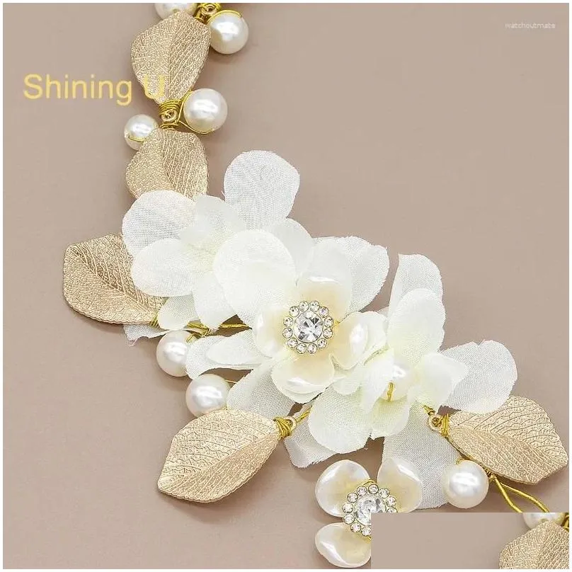 Hair Clips Shining U White Flower Gold Color Leaves Bridal Hairbands Accessory Wedding Spring