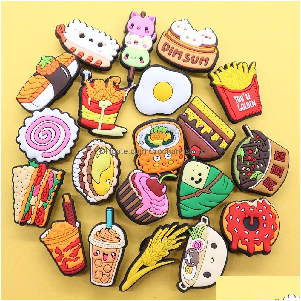 Shoe Parts & Accessories Moq 20Pcs Pvc Cartoon Food Cake Donut Leopard Sushi Fried Chicken Stinky Tofu Charms Buckle Clog Buttons Pins Dhbs5