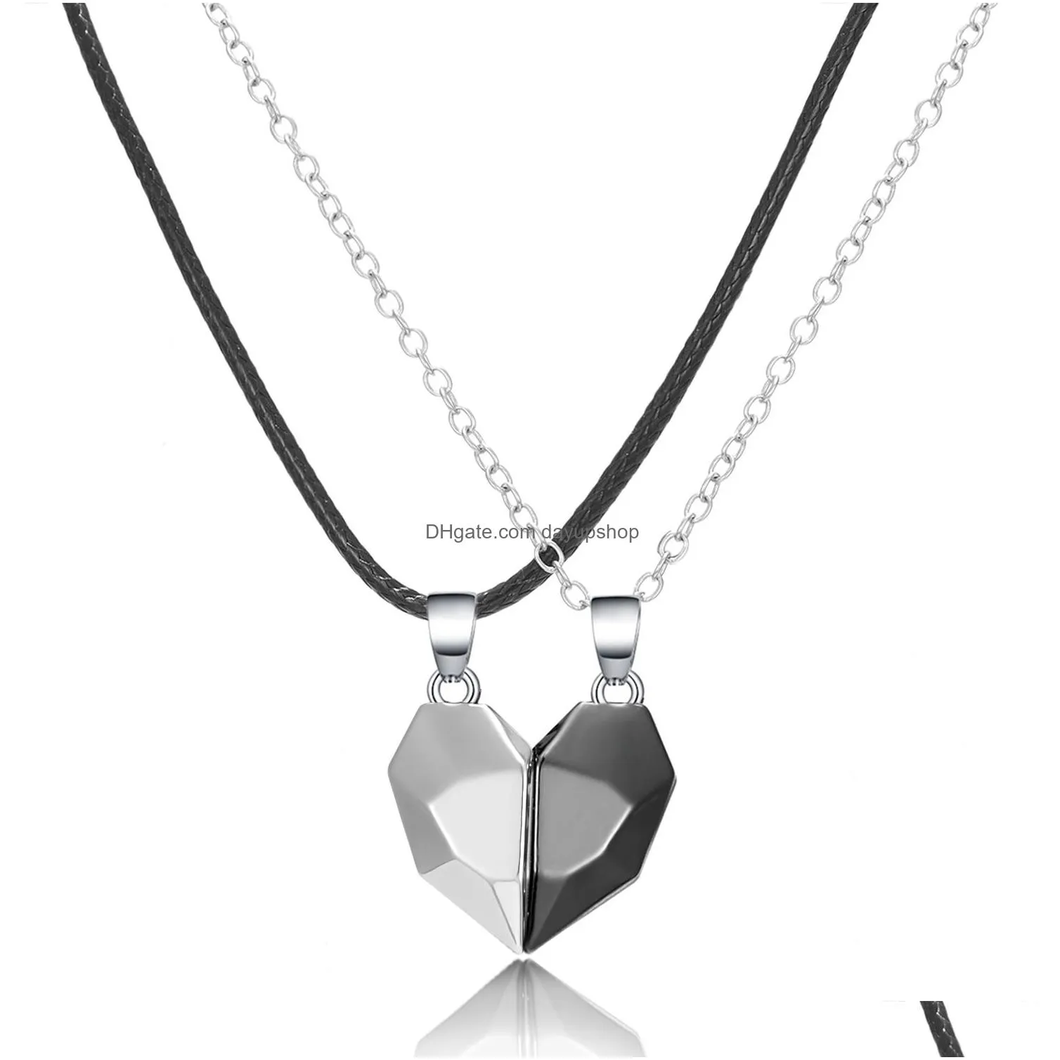 Chokers Couple Lover Necklace Set Black And White Love Stitching Magnetic Valentines Day Drop Delivery Jewelry Necklaces Pendants Dhlce