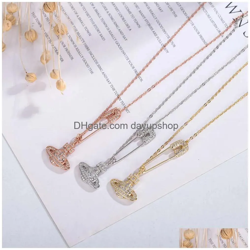 Beaded Necklaces Designer High Quality Empress Dowager Xi Pure Sier S Pin Korean Version Necklace Womens Snake Bone Cross Chain Pendan Dhfrr