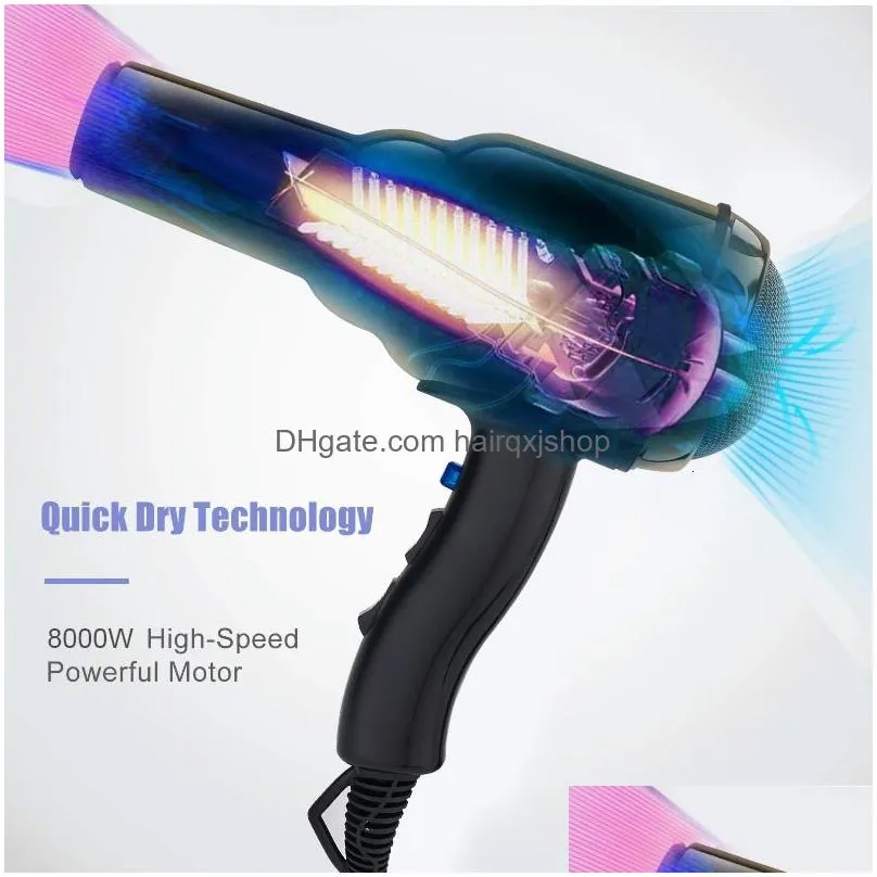 Hair Dryers Lastest Professional Dryer Brush 8000W Negative Ionic Blow Strong Wind Powerf Salon Hairdryer Diffuser For Drop Delivery P Dhcqm