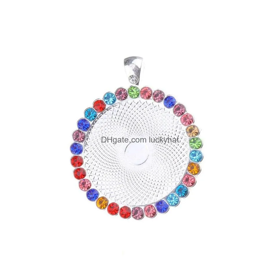 Pendant Necklaces 2021 Sublimation Blank Pendants With Drill Round Shape Women Necklace Tranfer Consumable 25Mm Drop Delivery Jewelry Dhrsn