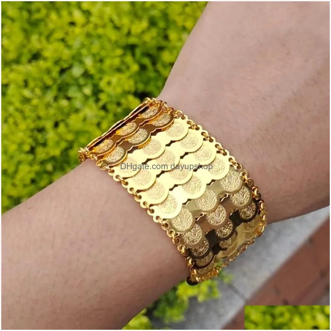 Chain Gold Color Coins Bangles Bracelets For Women Men Money Coin Bracelet Islamic Muslim Arab Middle Eastern Jewelry African Drop De Dhqgk