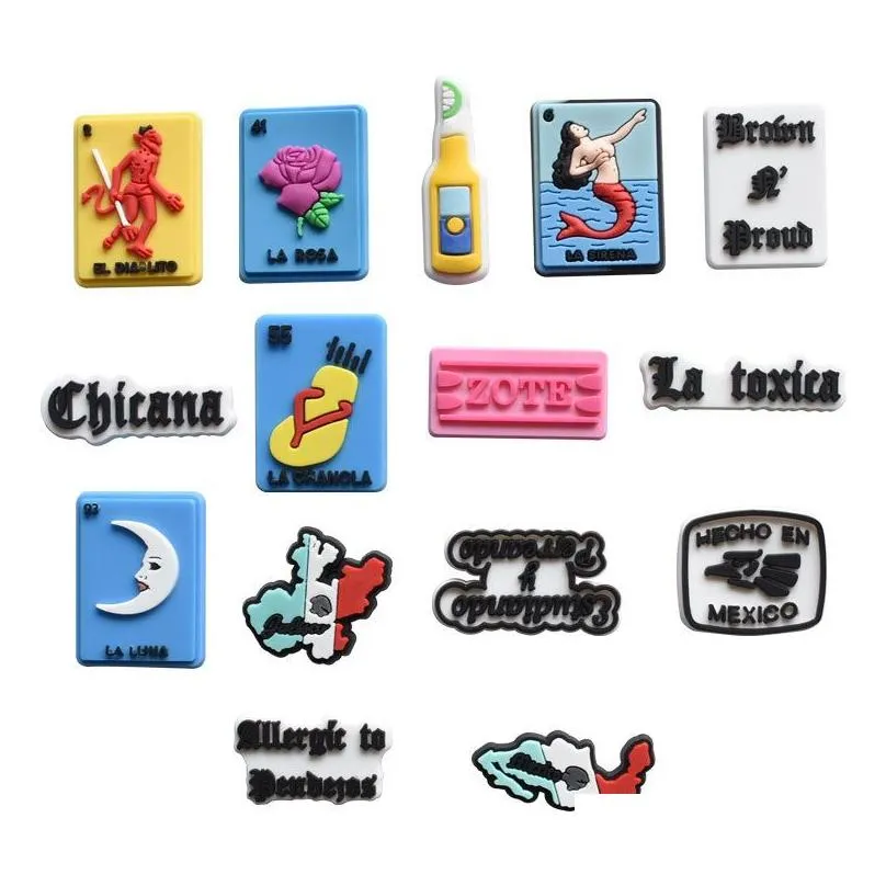 Mexican Theme Cards Shoe Decoration Charm Accessories Buckle Jibitz for Croc Charms Clog Buttons