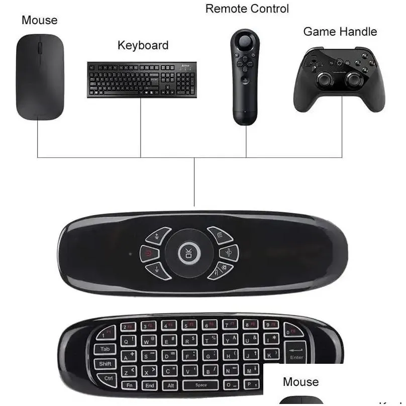 C120 Air Mouse 2.4G RF Smart Remote Control 7 Color Backlight English Wireless Keyboard for Android Smart TV Box