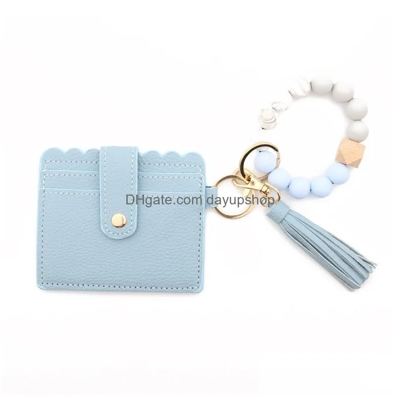 Key Rings Keychain Bracelet Wristlet Sile Beaded Ring With Card Wallet Elastic Keyring Bangle For Drop Delivery Jewelry Dh4Yt