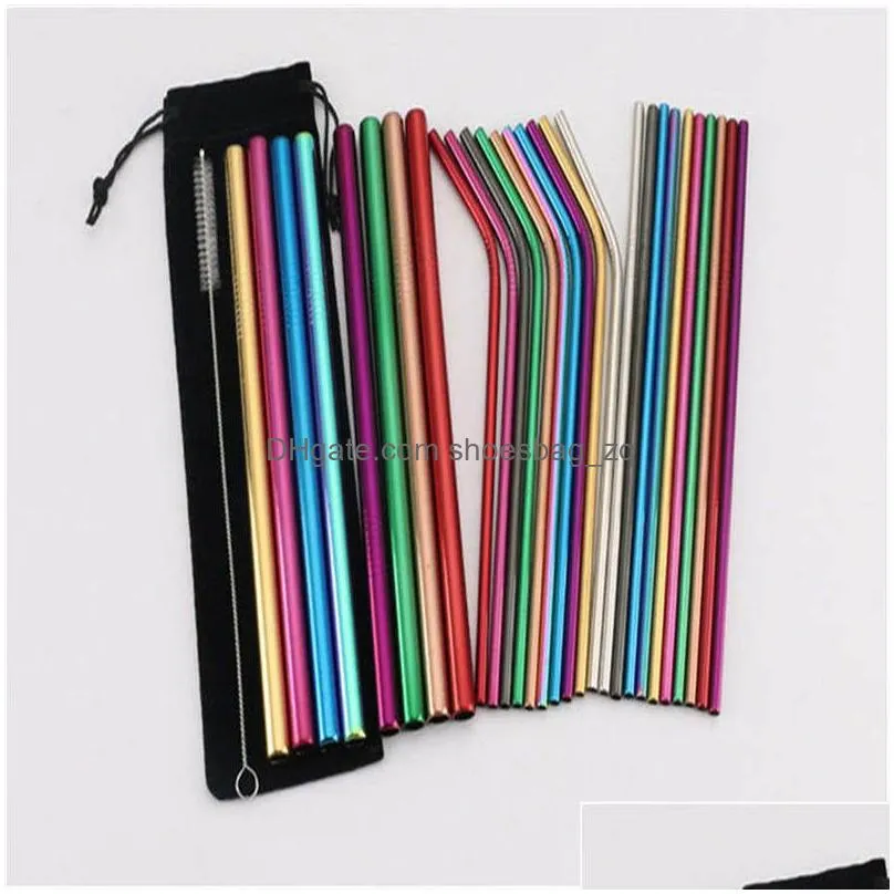 10kinds of Eco Friendly Metal Straw Reusable Wholesale Stainless Steel Drinking Tubes 230mm*12mm Straight Bent Straws For beer DHL