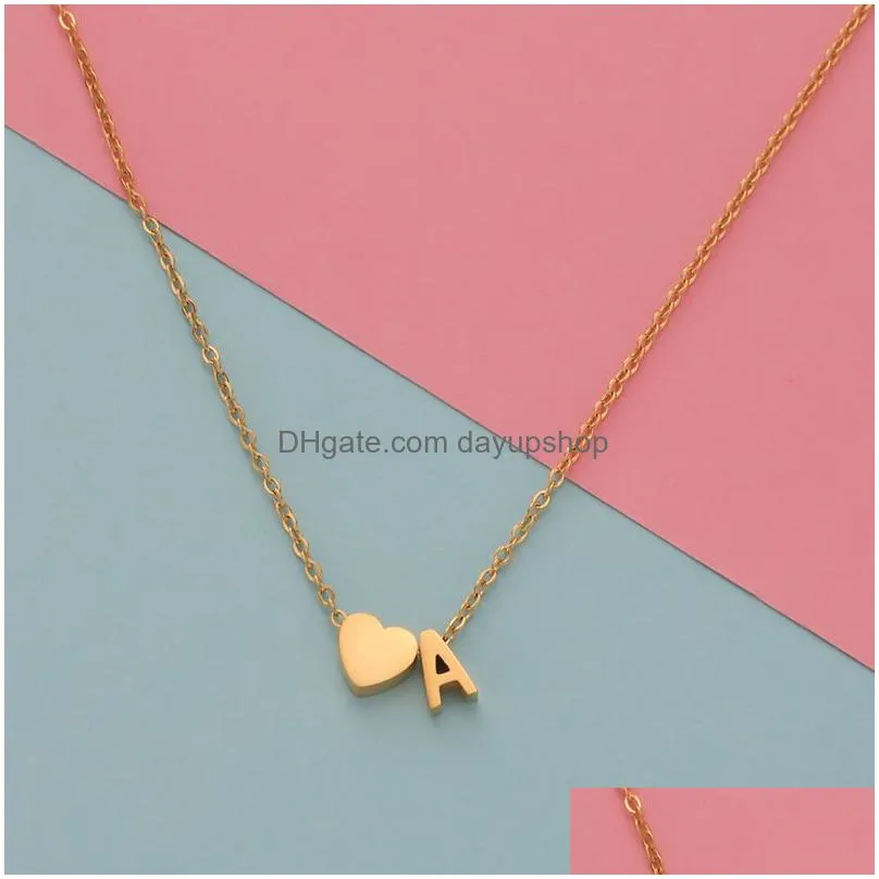 Chokers Initial Heart Necklace 18K Gold Plated Stainless Steel Tiny Letter Drop Delivery Jewelry Necklaces Pendants Dhzm0