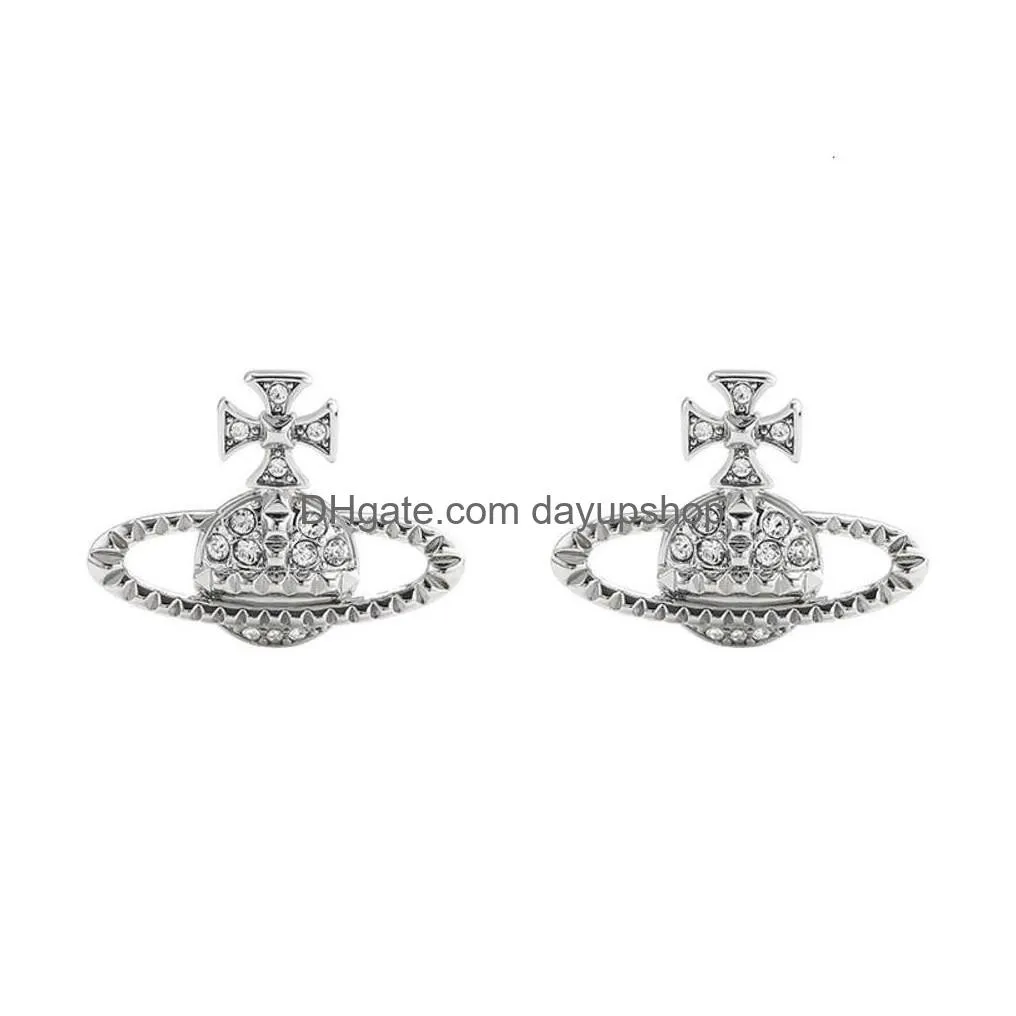 Stud Quality Designer High New With Diamonds Unique And End Earrings Light Western Empress Dowagers Instagram Versatile Sier Needle D Dhrc7