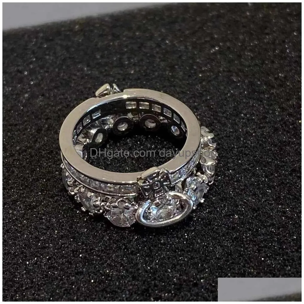 Wedding Rings Designer High Quality Western Empress Dowagers Double Layered Ring Zircon Stone Removable Fl Planet With Diamond Nana S Dh1Di