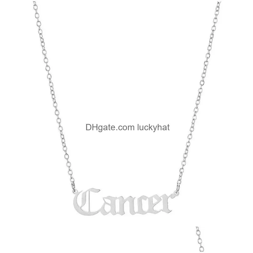 Pendant Necklaces 12 Constellation Jewelry Stainless Steel Zodiac Letter Necklace Virgo Leo Taurus Gemini Cancer Old English Collar Dr Dhsav