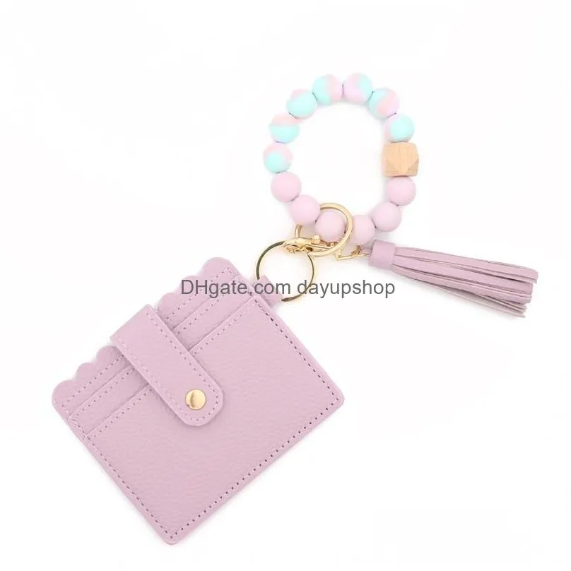 Key Rings Keychain Bracelet Wristlet Sile Beaded Ring With Card Wallet Elastic Keyring Bangle For Drop Delivery Jewelry Dh4Yt