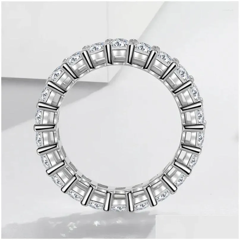 Cluster Rings Sterling Silver 925 Full Circle Rectangular Diamond Couple Ring Carbon Silicon Stone Large Pairing