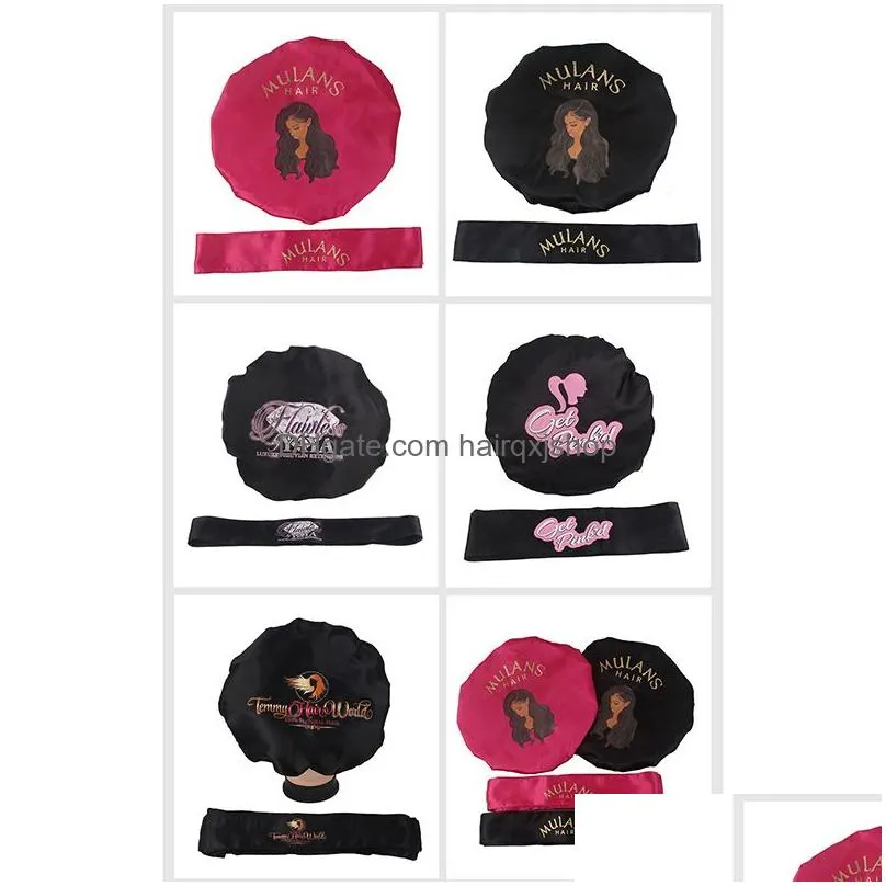 Headband Customized Logo Brand Name Hair Care Bonnet Nightcap Frontal Head Wrap Edge Scraf Virgin Satin Silk Bags Vendors4788339 Drop Dhkdb