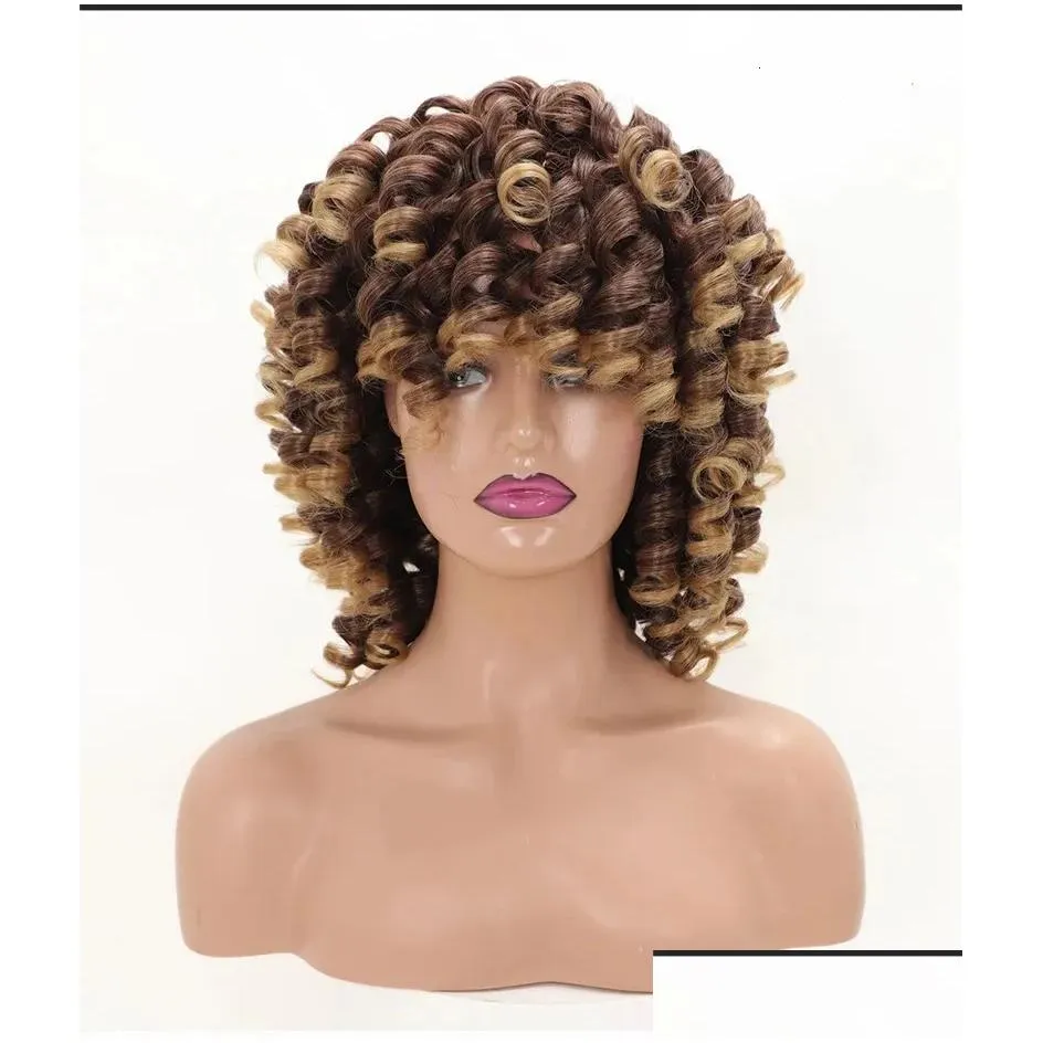 Short Loose Curly s for Women Ginger Afro Kinky Bob with Bang Natural Synthetic Cosplay Hair Red Brown Pink 240327