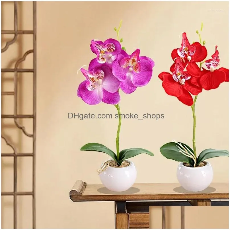 decorative flowers 1pc cute small bonsais simulation phalaenopsis fake potted plant artificial silk cloth home decor realistic
