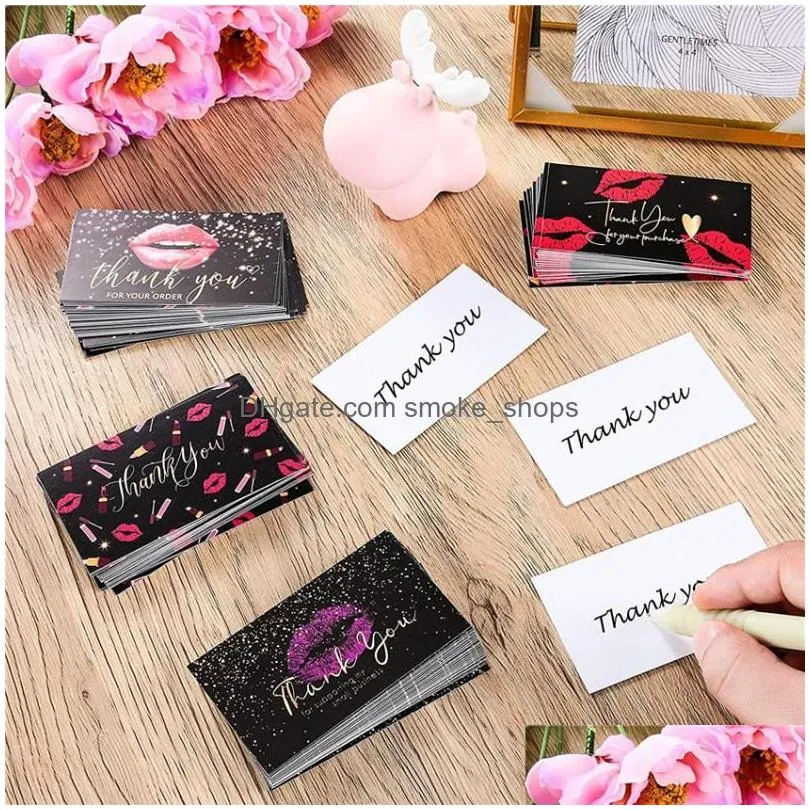 greeting cards 50pcs thank you card 59cm creative red lips for supporting my small business weddingfestivaldiy gift decor1303137