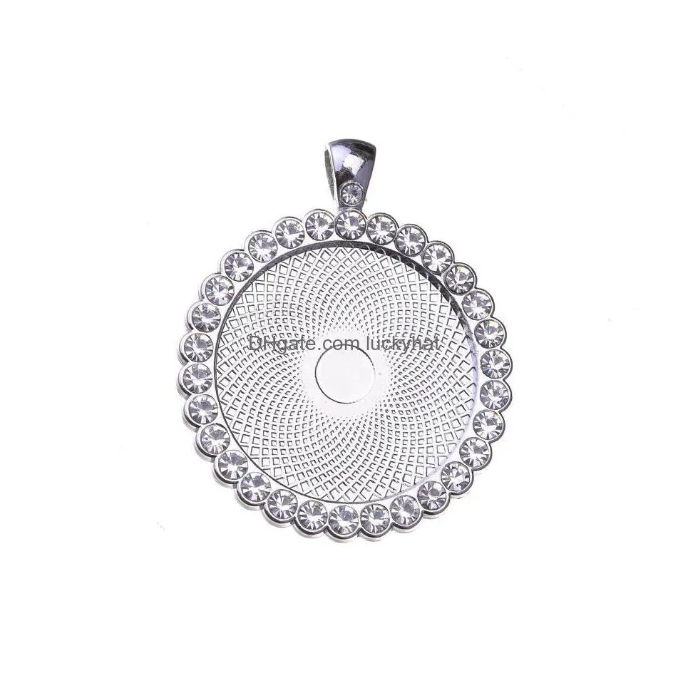 Pendant Necklaces 2021 Sublimation Blank Pendants With Drill Round Shape Women Necklace Tranfer Consumable 25Mm Drop Delivery Jewelry Dhrsn