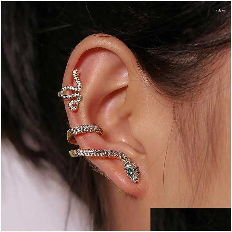 Stud Earrings Stainless Steel Silver Gold Color Snake Shaped Multilayer Winding Green Stone Ear Cuff For Women Girls Punk Gothic