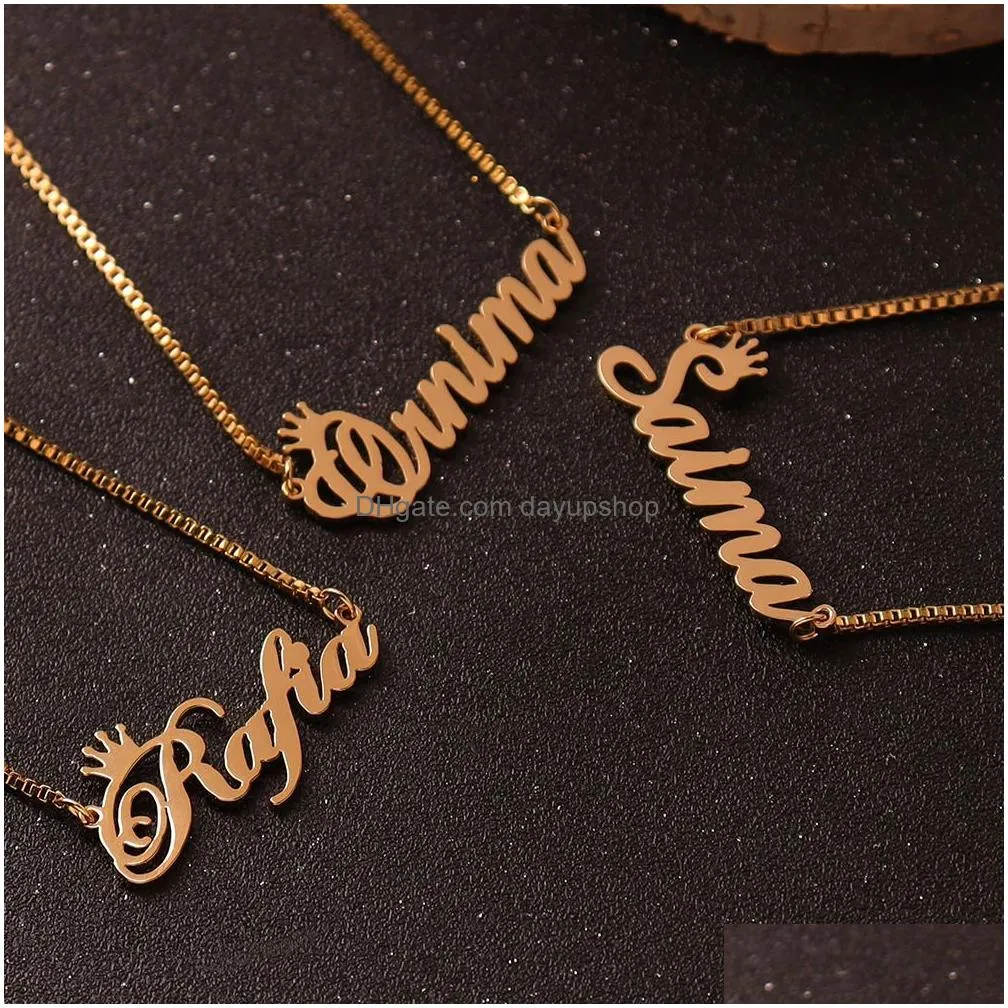 Pendant Necklaces Personalised Gold Name Necklace With Box Chain Custom Handmade Jewelry Birthday Gift For Her Mom Drop Delivery Dhvoa
