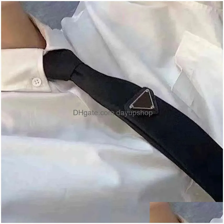 Neck Ties Prad Necktie Mens Women Designer Tie Fashion Bow For Men Ladies With Pattern Letters Neckwear Solid Color Neckties Luxury B Dhwbg