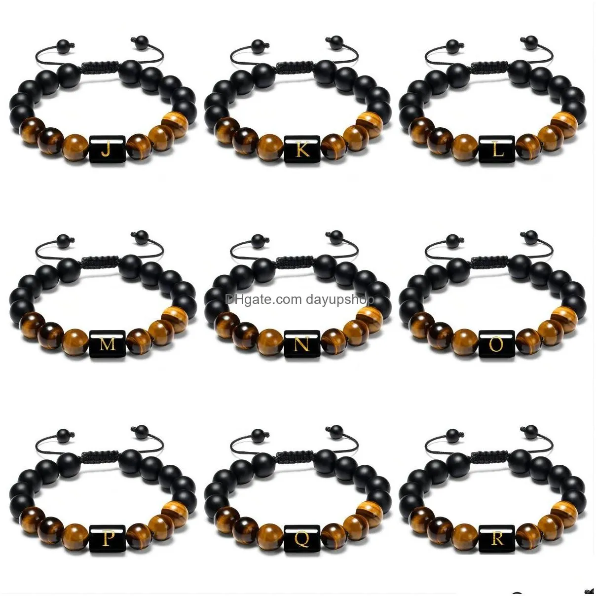 Charm Bracelets Initials For Men Letter Link Handmade Natural Black Onyx Tiger Eye Stone Beads Braided Rope Meaningf Bracelet Drop De Dh10S