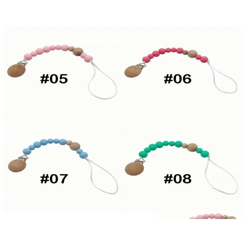 8 colors baby pacifier Clips Cartoon Silica Gel Pacifier Soother Holder Beaded Clip Chain nipples Teether Strap Chain UJJ1858508045