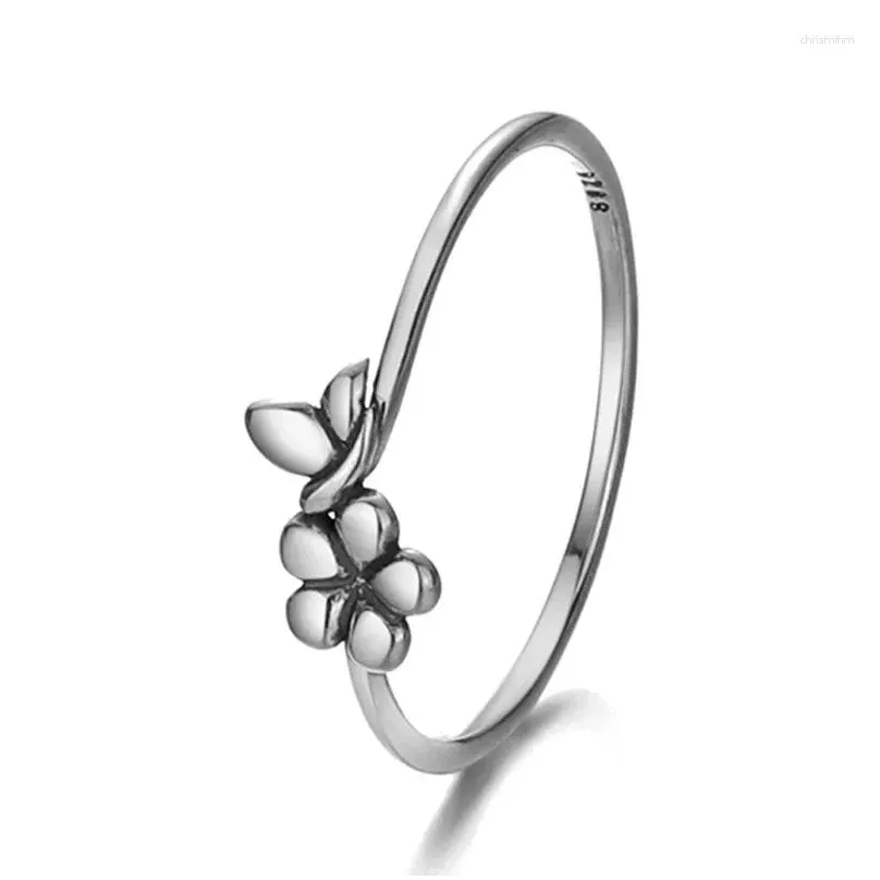 Cluster Rings S925 Sterling Silver Flower And Leaves Fashion Fine Jewelry Ring For Woman Girl Party Wedding Gift Retro Design 2024